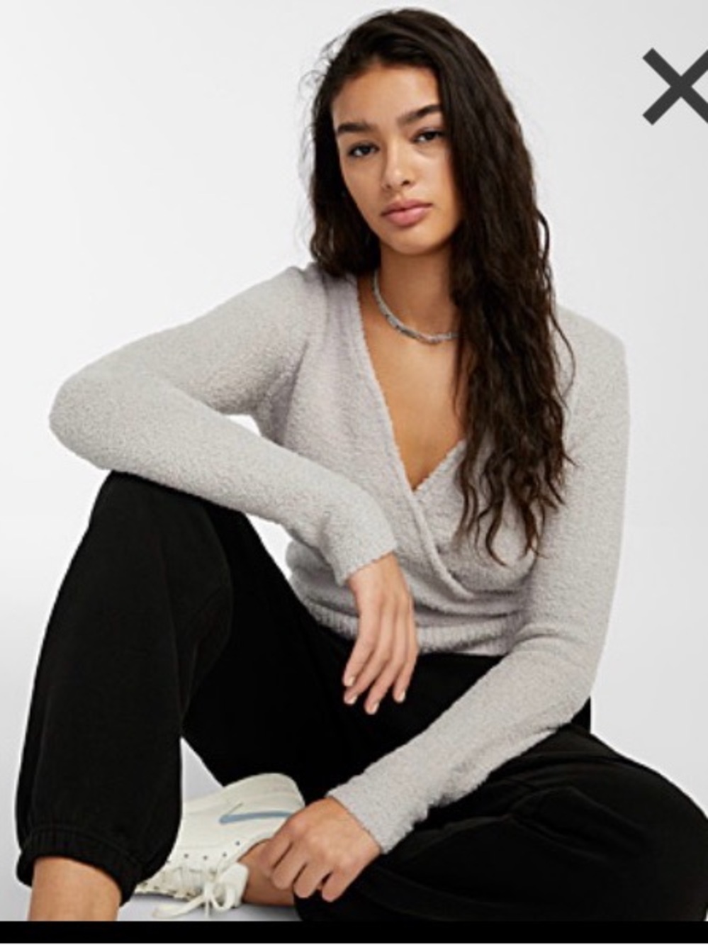 Twick grey fuzzy wrap sweater- size m